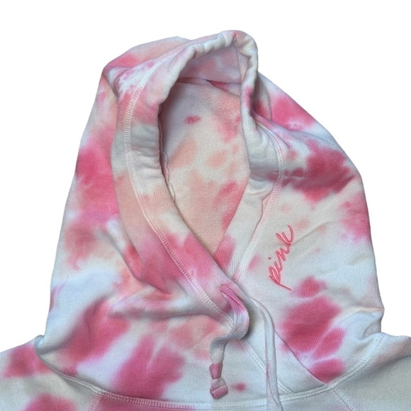 PINK VICTORIA’S SECRET PINK WHITE TYE DYE DRAWSTRING HOODIE SWEATER, SIZE S - Picture 4 of 5